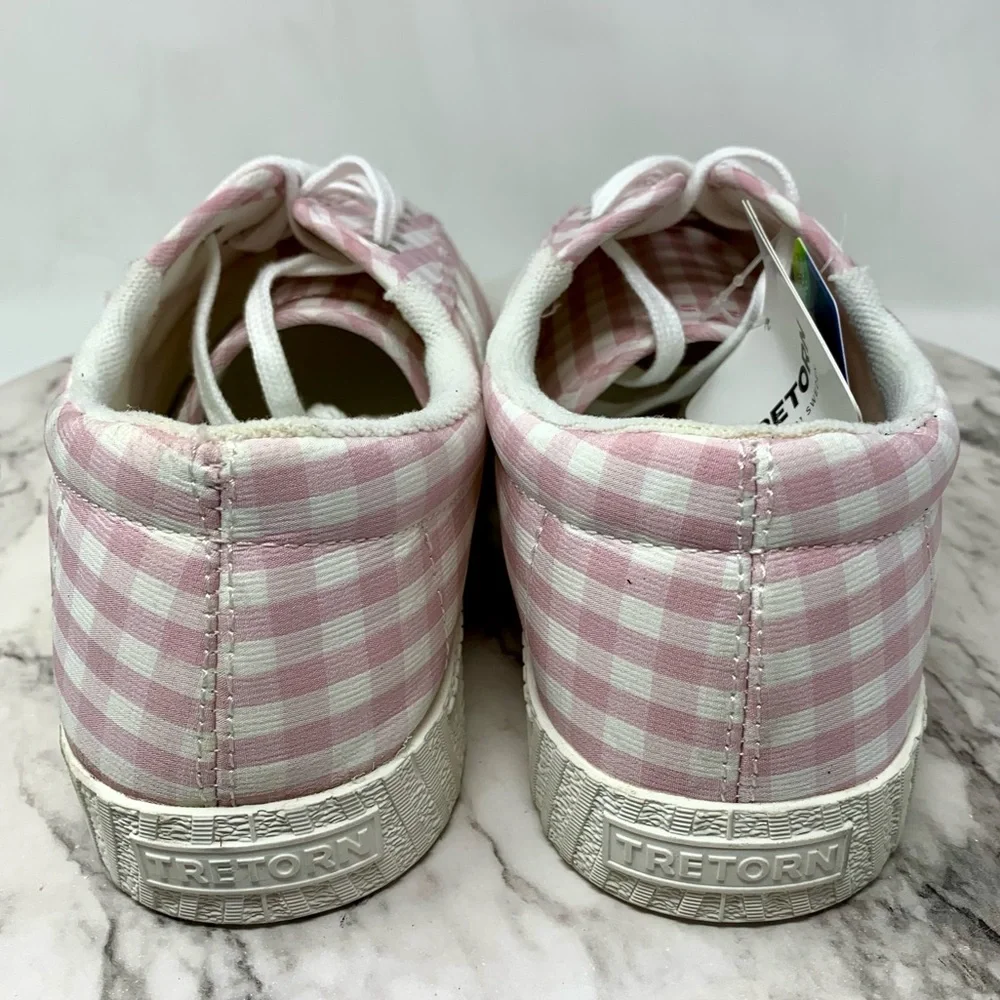 Tretorn Nylite Plus Lace Up Pink Gingham Sneakers 11 Retro Classic Preppy Casual - Picture 5 of 15